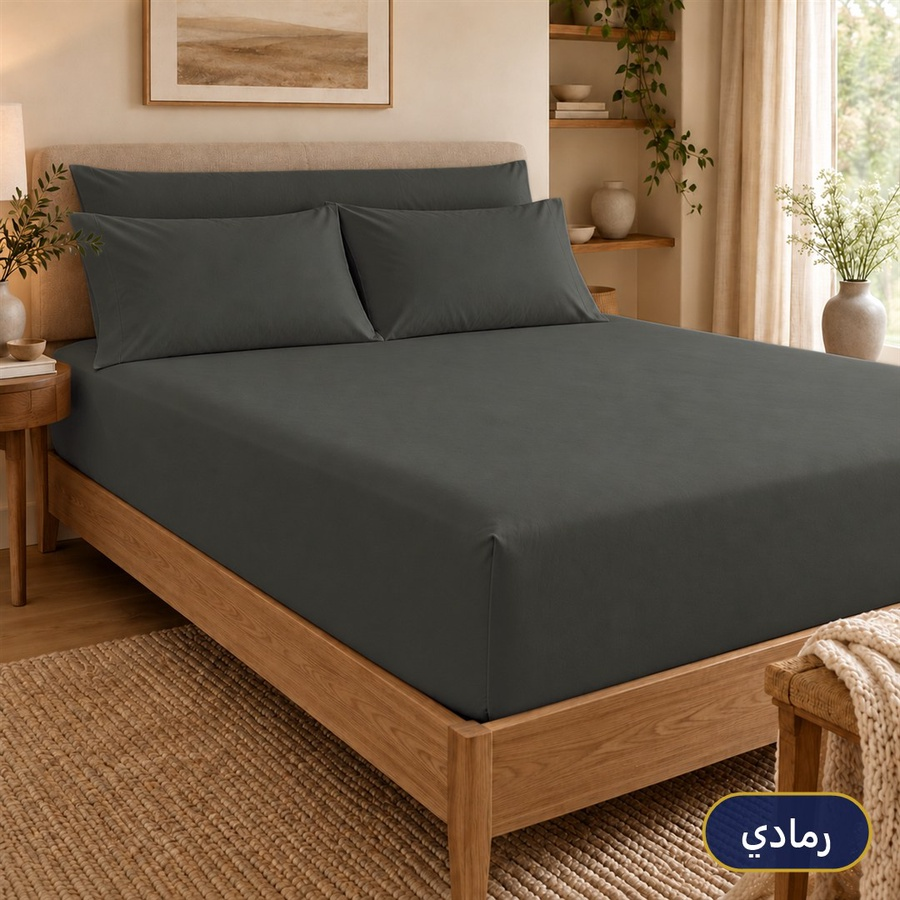طقم ملايات سادة استك لون رمادي