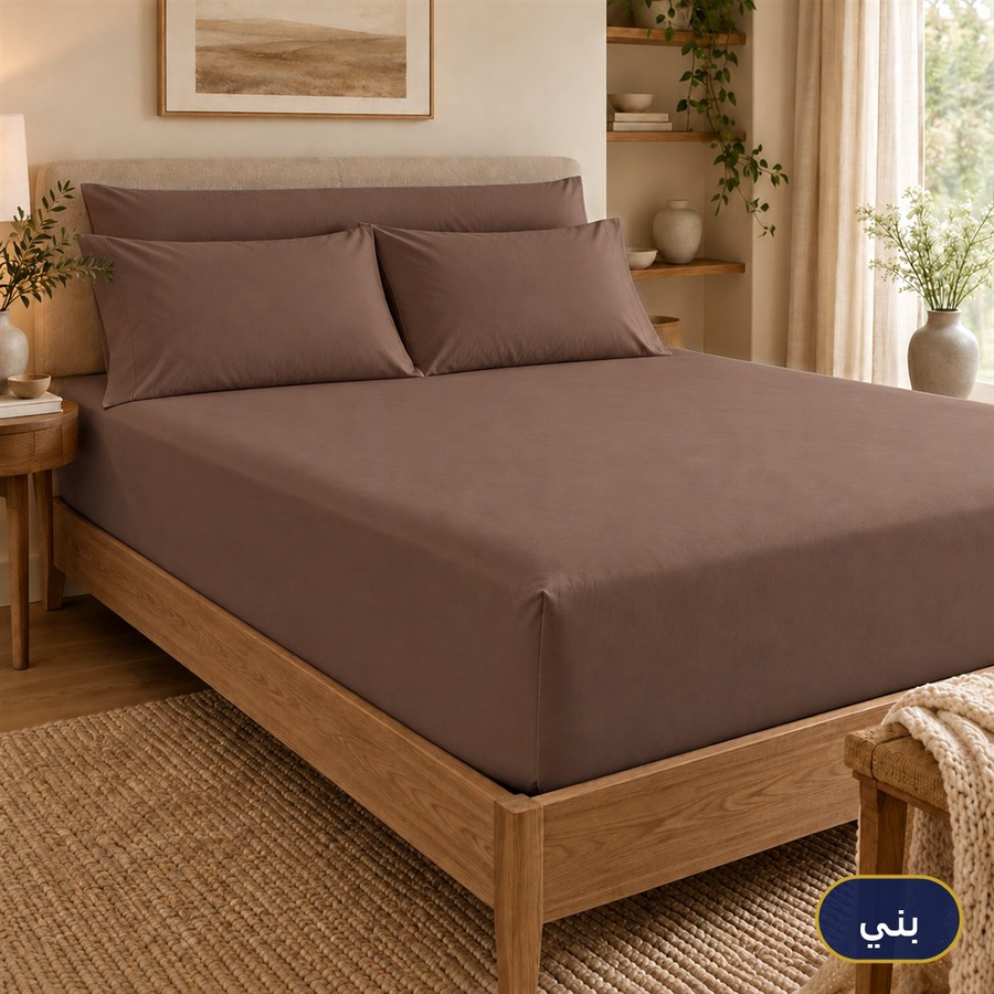 طقم ملايات سادة استك لون بني