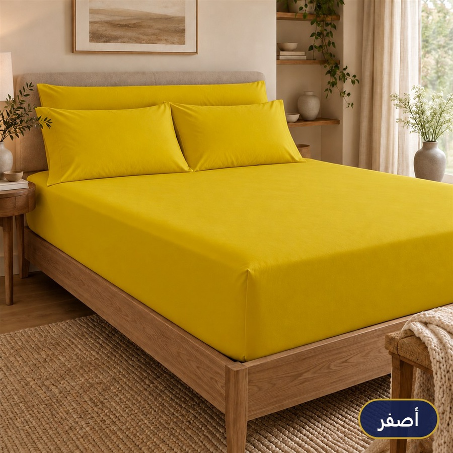طقم ملايات سادة استك لون أصفر
