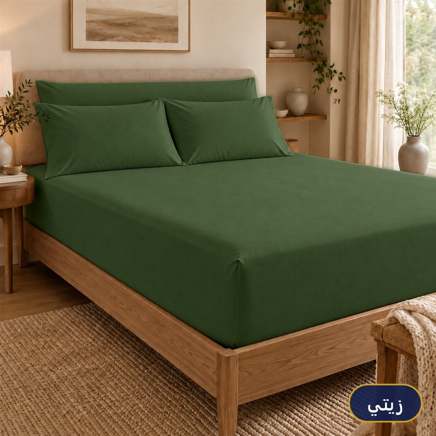 طقم ملايات سادة استك لون زيتي