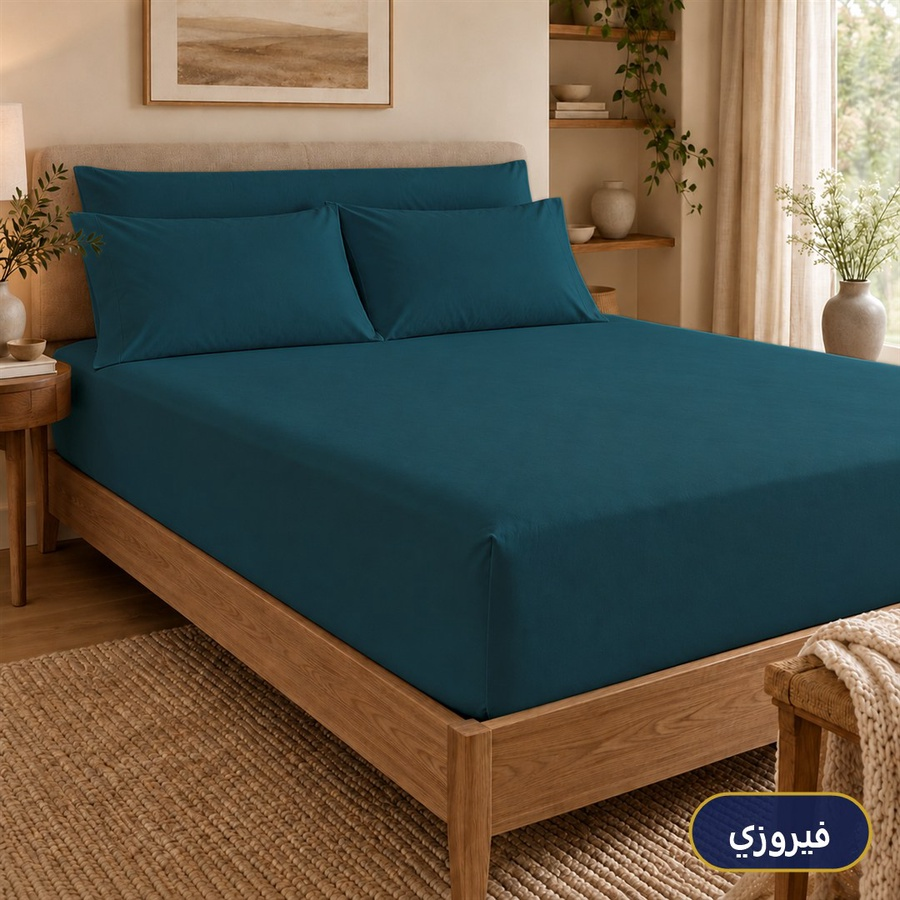 طقم ملايات سادة استك لون فيروزي